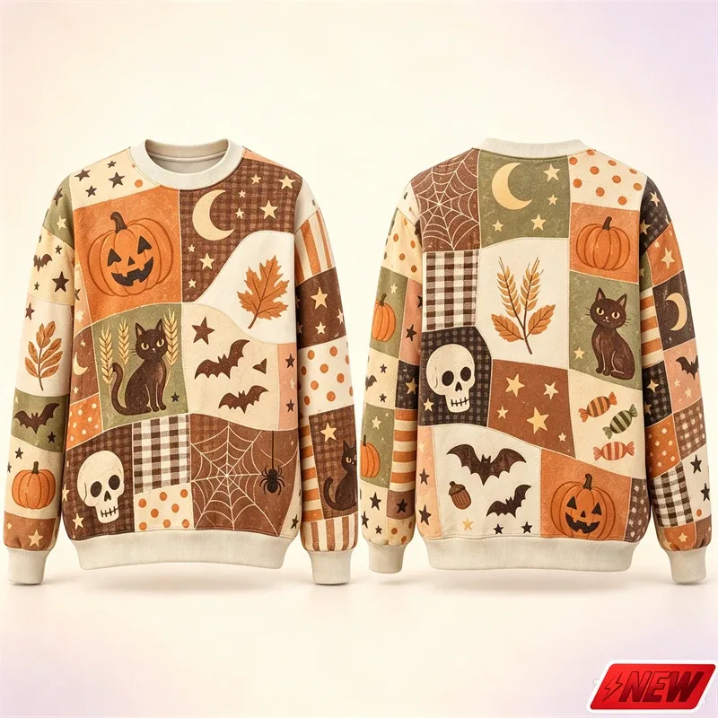 Halloween Splicing Patterns Sweatshirt Men 3D Print Pumpkin Cat Long Sleeve Pullover Hoodie Quick Dry Holiday Costume Top Unisex — image 11