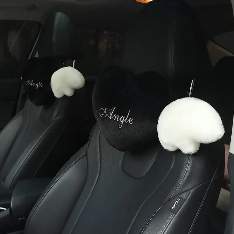 28x58cm 2Pcs Cute Heart‑Shaped Car Headrest Pillow With Angel Wings Soft Plush Auto Neck Support Cushion Car Seat Head Pillow — image 14