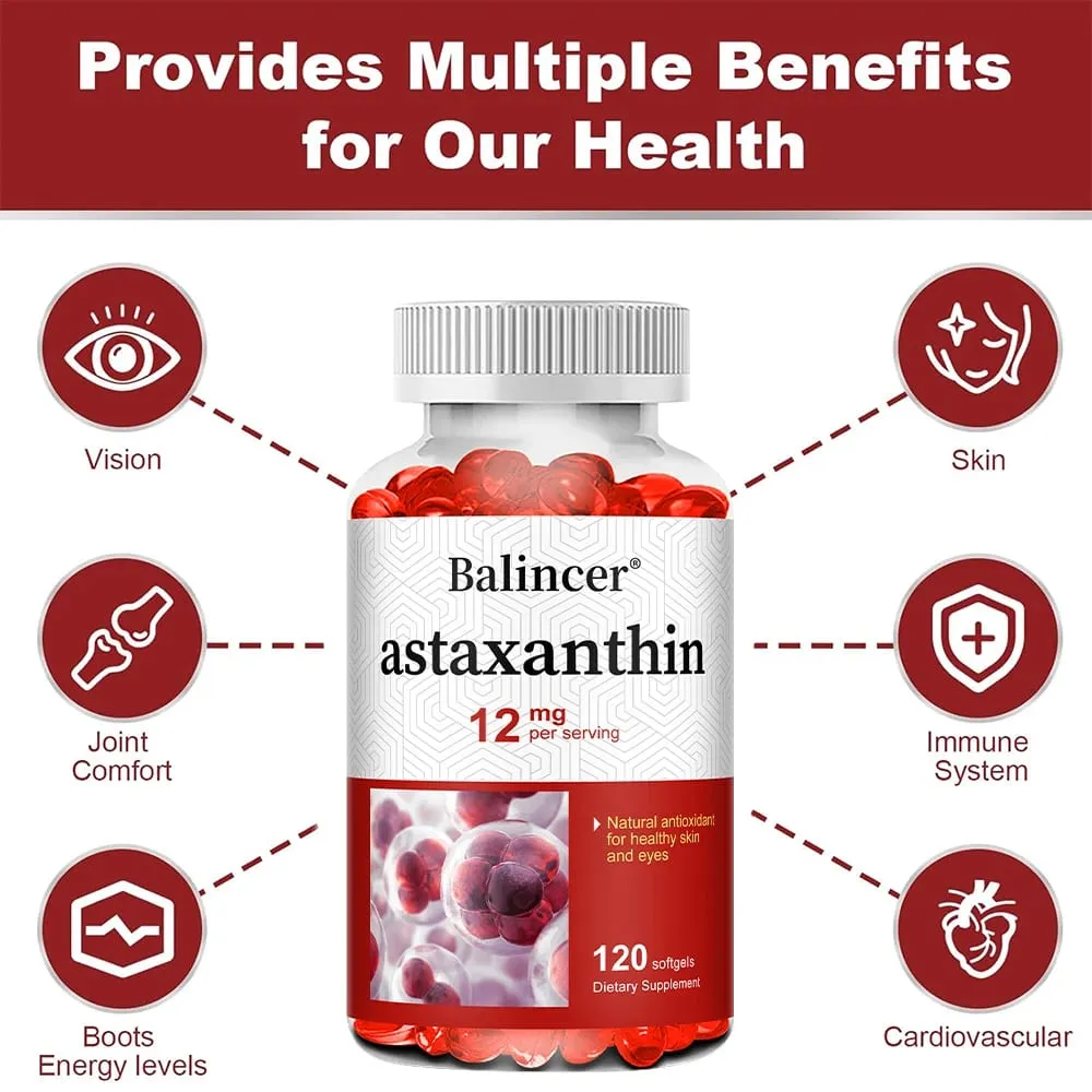 Astaxanthine 12 mg - Ondersteunt de gezondheid van de ogen Gewrichtsgezondheid Interne circulatie Huidgezondheid Verhoogt de immuniteit Verbetert de spijsvertering — image 4