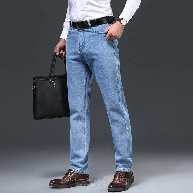 Luxury Quality Autumn Winter 100%Cotton Men's Jeans Business Denim Pants Straight High Waist Father Trouser Male Plus Size 40 42 — image 4