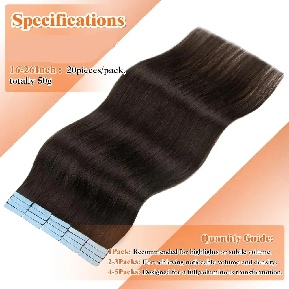 Tape in Hair Extensions Human Hair 20pcs 50g Remy Hair Extensions Straight Tape Extensions Human Hair Natural Black — image 2