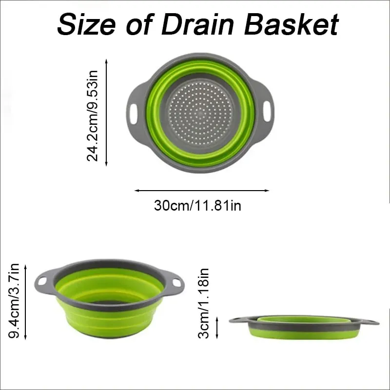 Colino in silicone pieghevole monopezzo verde - Colino multiuso per pasta, frutta, verdura, cucina, viaggi — image 6