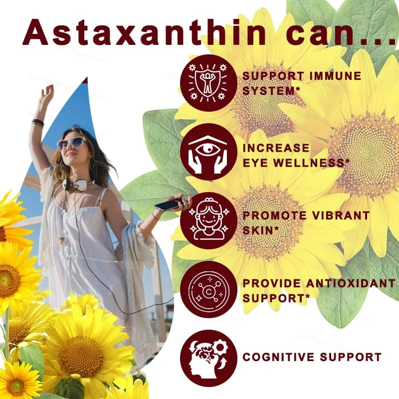 Liposomal Astaxanthin 24mg High Absorption Antioxidant for Eyes Skin Immune Brain Cognitive Support Non GMO Natural Supplement