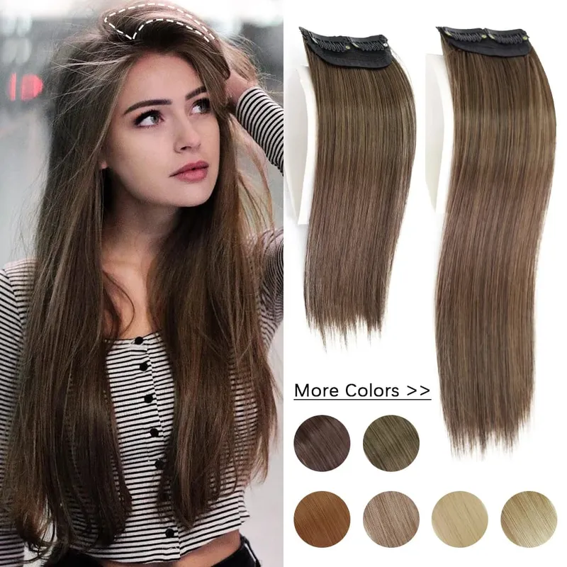 Extension de cheveux synthétiques lisses invisibles à Clip, 20/30cm, une pièce, couverture supérieure et latérale, postiche moelleuse pour femmes — image 2