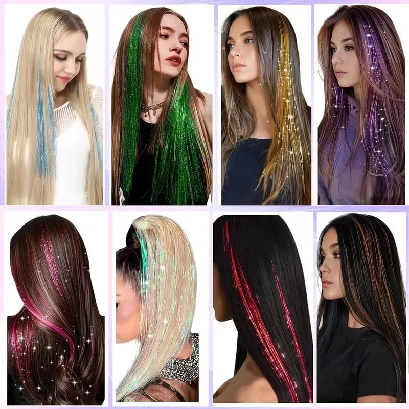 38Inch Tinsel Hair Extensions 6Pcs Sparkling Glitter Hair Synthetic Shiny Hair Accessories for Women Girls Party Cosplay — image 6