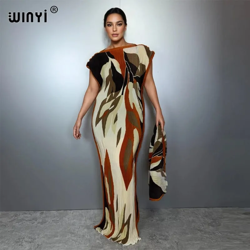 จีบ Elastic Slim ผู้หญิง Crumple ออกแบบจีบหรูหรา Abaya มุสลิมชุด Poncho สำหรับผู้หญิงชายหาด Kaftan