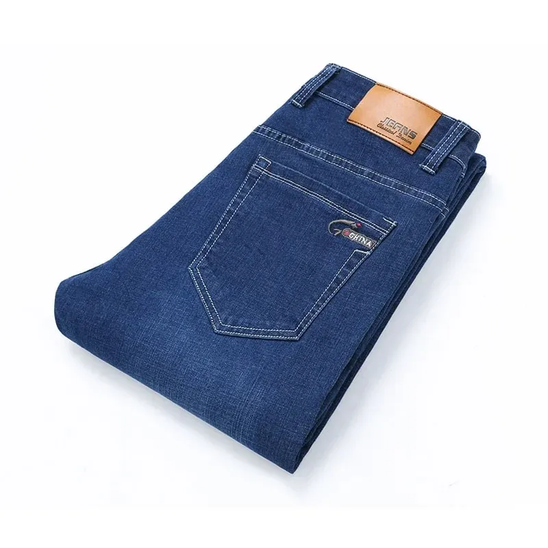 2025 Spring Autumn Men's Straight Jeans Denim Pants Classic Style Business Stretch Casual Trousers Large Size 40 42 44 46