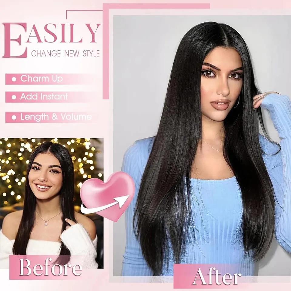 14inch Synthetic Wig Four-Piece Straight Hair Extension Wig BB Clip Style Suitable For Women Christmas New Year Carnival Music — image 4