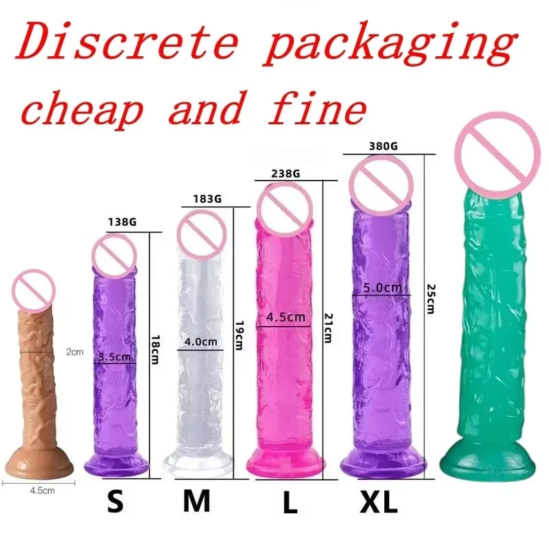 Cheap Women Erotic Anal 5 Colors Big Transparent Dildo Suction Cup Jelly Dick Sex Toys Soft Clitori Vaginal Masturbators Penis — image 1