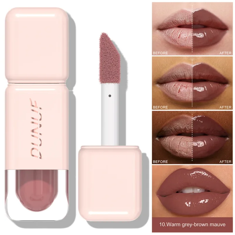 Brillo de labios brillante espejo agua tinte de labios taza no pegajosa de larga duración lápiz labial líquido hidratante maquillaje de labios rojo marrón desnudo