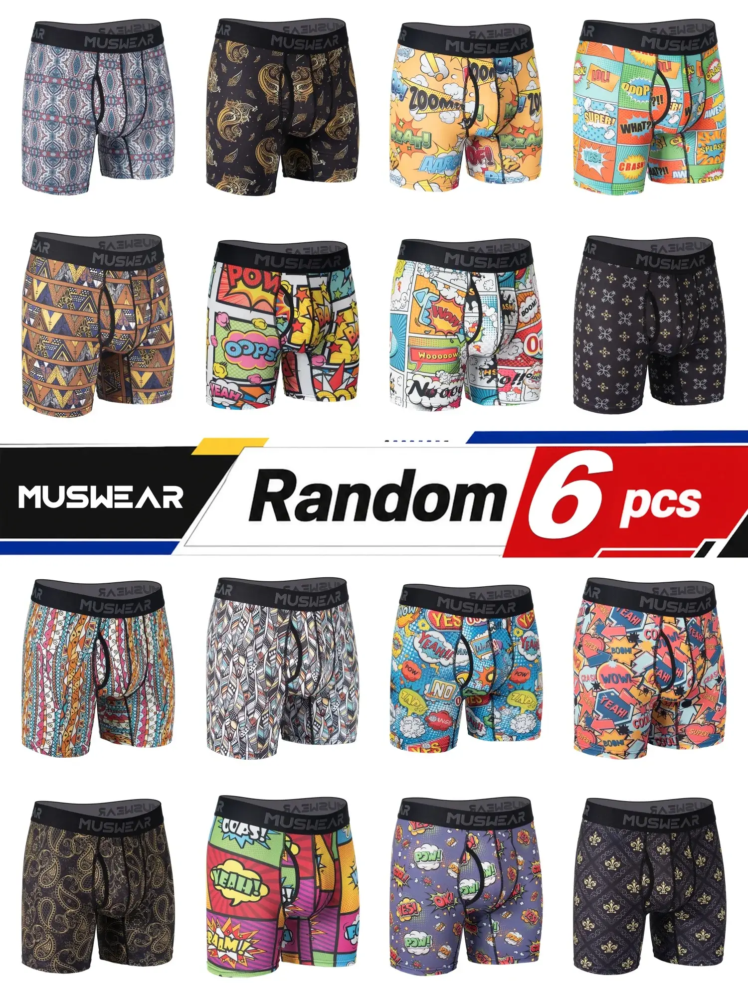 6pcs Men's Boxer Briefs Side Opening Double-Sided Brushed High Elasticity Quick-Drying All-over Print Underwear — image 3