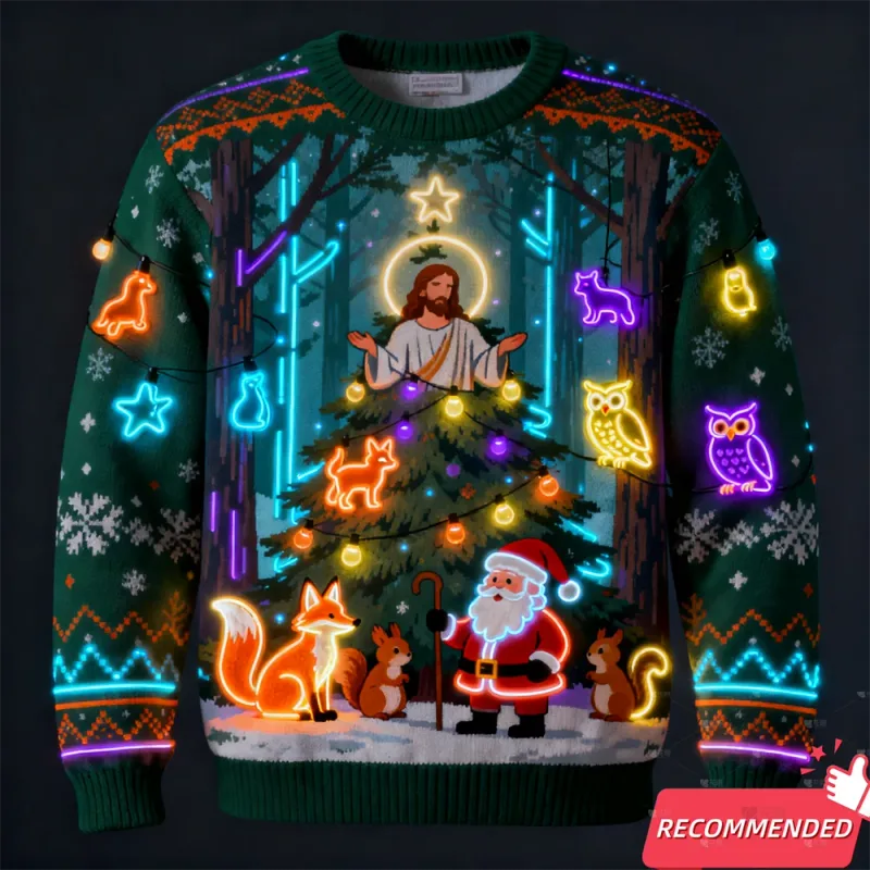Fake Neon Light 3D Gedrukt Lelijke Kerst Trui Voor Vrouwen Mannen Kleding Vrolijk Kerstfeest Sneeuwpop Grappige Kerstman Jezus Truien trainingspak