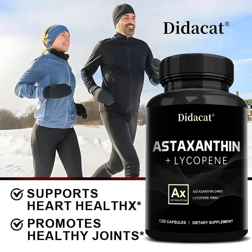 Astaxanthin 24mg + Lycopene 50mg Natural Antioxidant From Microalgae Astaxanthin Supplement Support Eye Skin Health Non-GMO