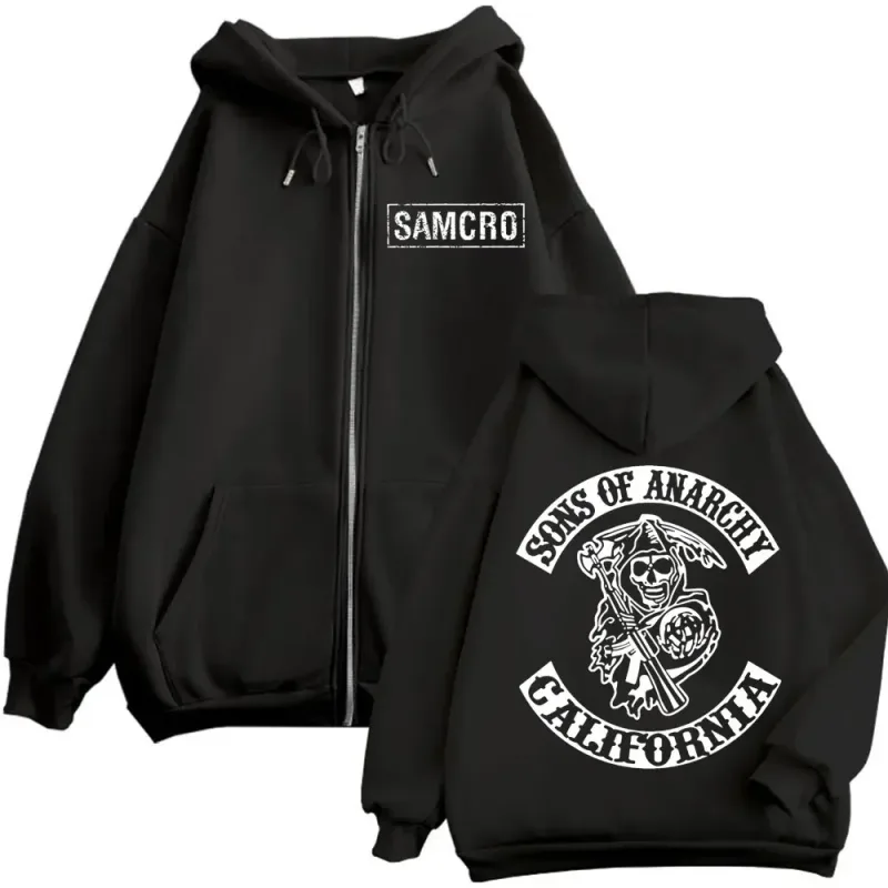 Sons of Anarchy Double Sided Print Zipper Hoodie Men's Women Gothic Vintage Zip Up Sweatshirt Casual Fashion Oversized Pullovers — image 2