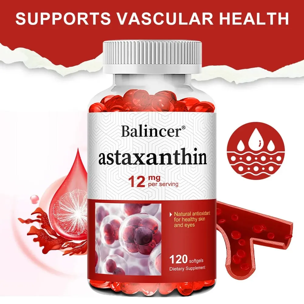 Astaxanthine 12 mg - Ondersteunt de gezondheid van de ogen Gewrichtsgezondheid Interne circulatie Huidgezondheid Verhoogt de immuniteit Verbetert de spijsvertering — image 1