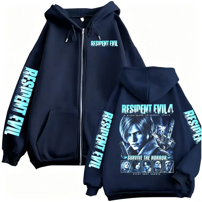 Resident Evil Requiem Zip Up Hoodies Leon Kennedy Horror Game Zipper Hoodie Men's Women Harajuku Classic Jacket Sweatshirt Coats — image 5