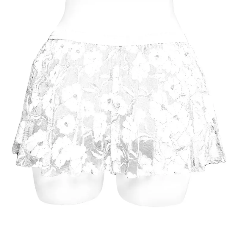 Män Solid spetskjol Mesh genomskinlig för underkläder Låg uppåtgående veckade kjolar genomskinlig Bodycon botten för festkväll