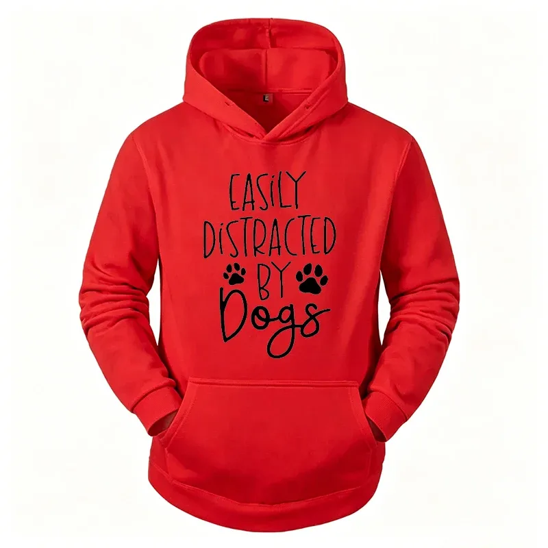 Dog Lover Hoodies for Women Men Dog Paw Sweatshirts Pet Owner Tracksuits Easily Distracted By Dogs Letter with Paw Print Hoodies — image 15