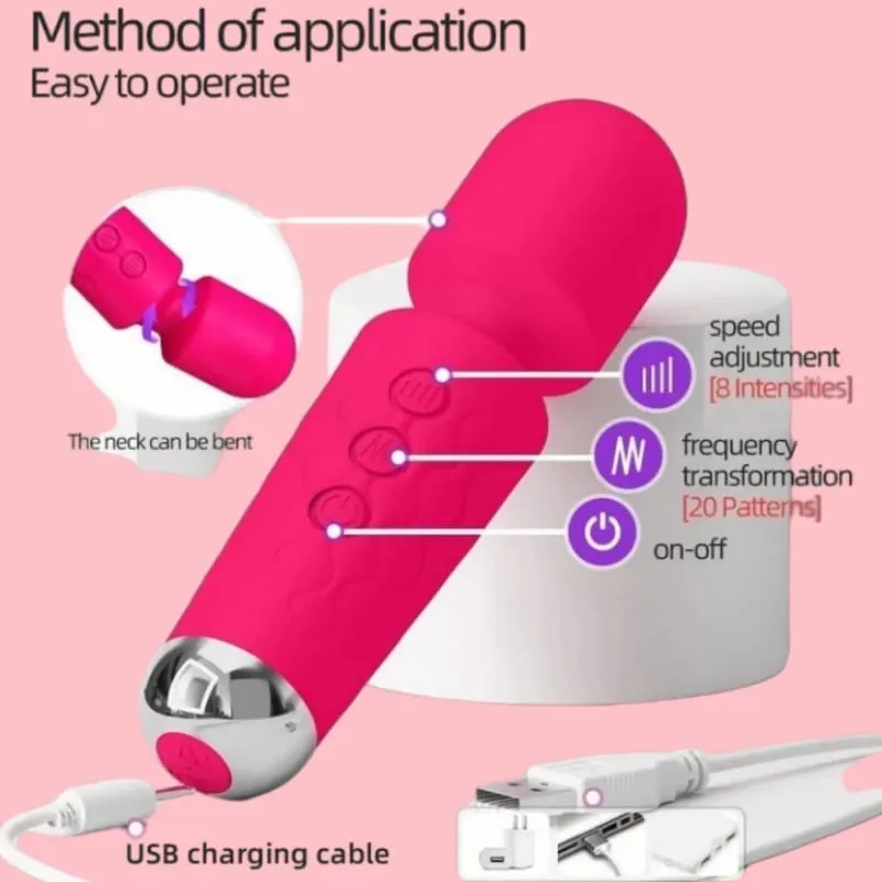 20 Kelajuan Kuat Tongkat Sihir Perangsang Kelentit G-Spot Massager Mainan Seks Mudah Alih Boleh Dicas semula untuk Wanita — image 3