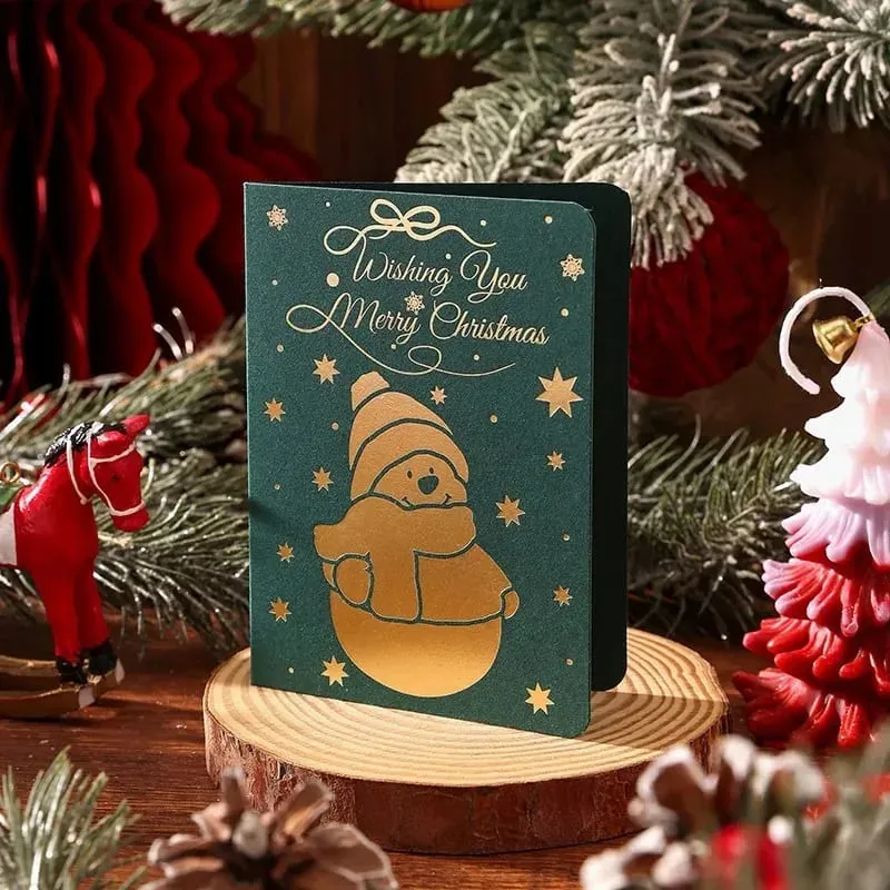 10Pcs Vintage Gold Foil Christmas Folding Greeting Cards Multi Pattern Blessing Holiday Cards New Year Postcard Gift Cards — image 17