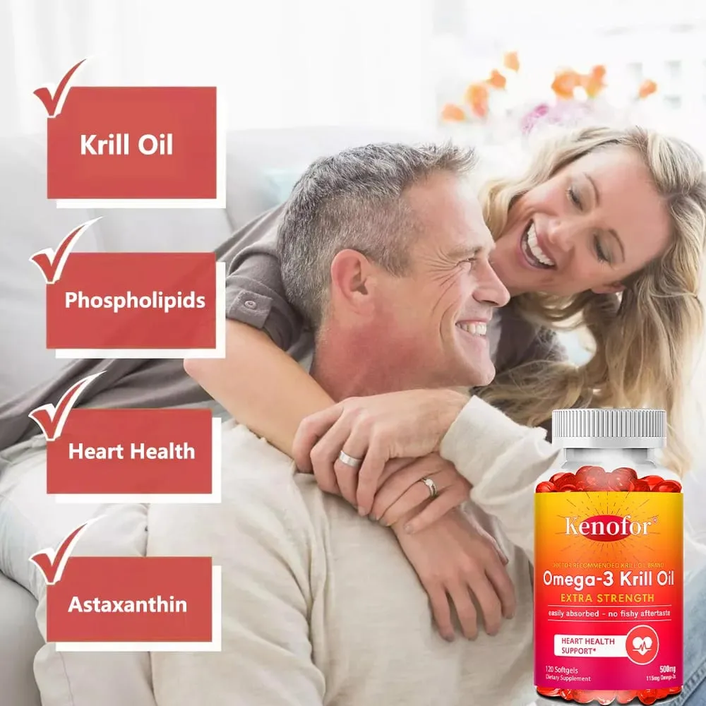 Óleo de krill antártico 500 mg, suplemento de ácido graxo ômega 3, alta potência, epa e dha, óleo de krill, astaxantina, apoia a saúde do coração — image 2