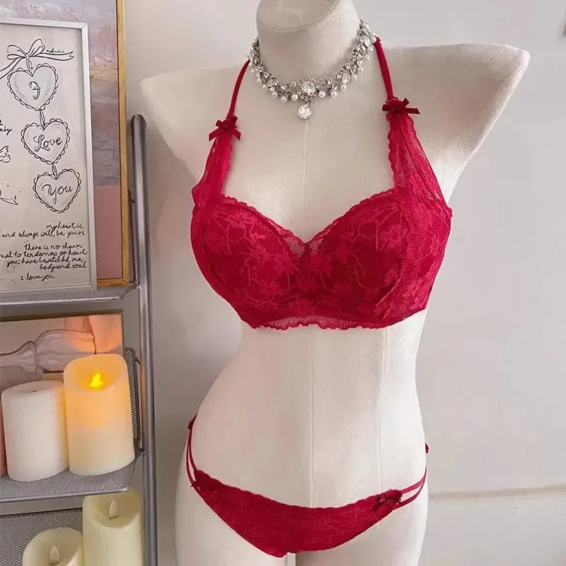 Female Halter Style Bow Lace Bra Padded Push‑Up No Underwire Soft Inner Wear Lingerie for Small Bust Daily Wearセクシーな — image 7
