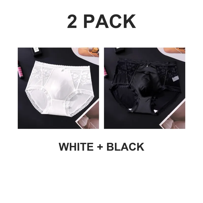 2 Pack Mens Mid Rise Satin Lace Briefs 3D Pouch Rhinestone Bow High Elastic Scalloped Trim Smooth — image 20