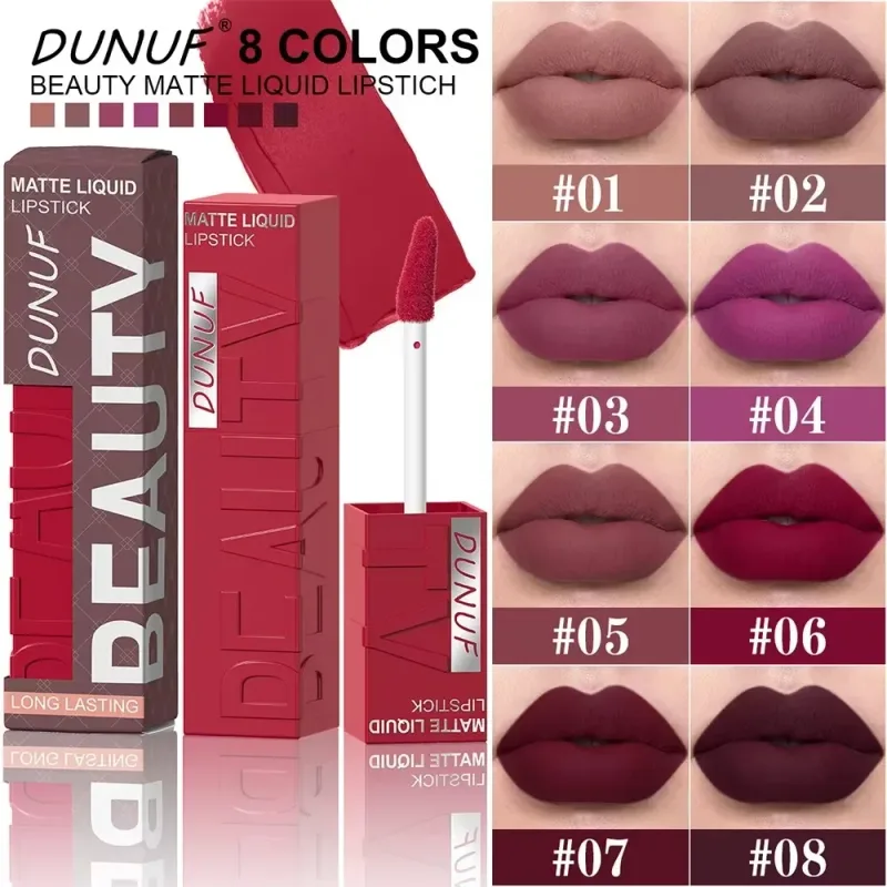 Batom labial fosco, 8 cores, suave, fácil de aplicar, tubo quadrado de brilho, veludo, à prova d'água, tridimensional, sexy, maquiagem de batom — image 2