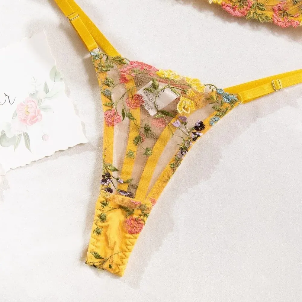 Sheer Intimates Transparent Lingerie Set Push Up Elegant Panties Bra Set Ultra-thin Embroidery Floral Underwear Women — image 2