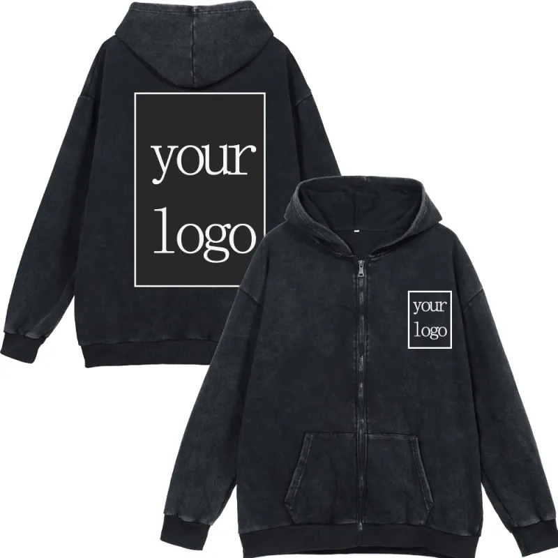 100% Cotton Men's Clothing Vintage Black Acid Wash Hoodies Men Women Oversized Hip Hop Sweatshirts Casual Pullover Y2K Clothes