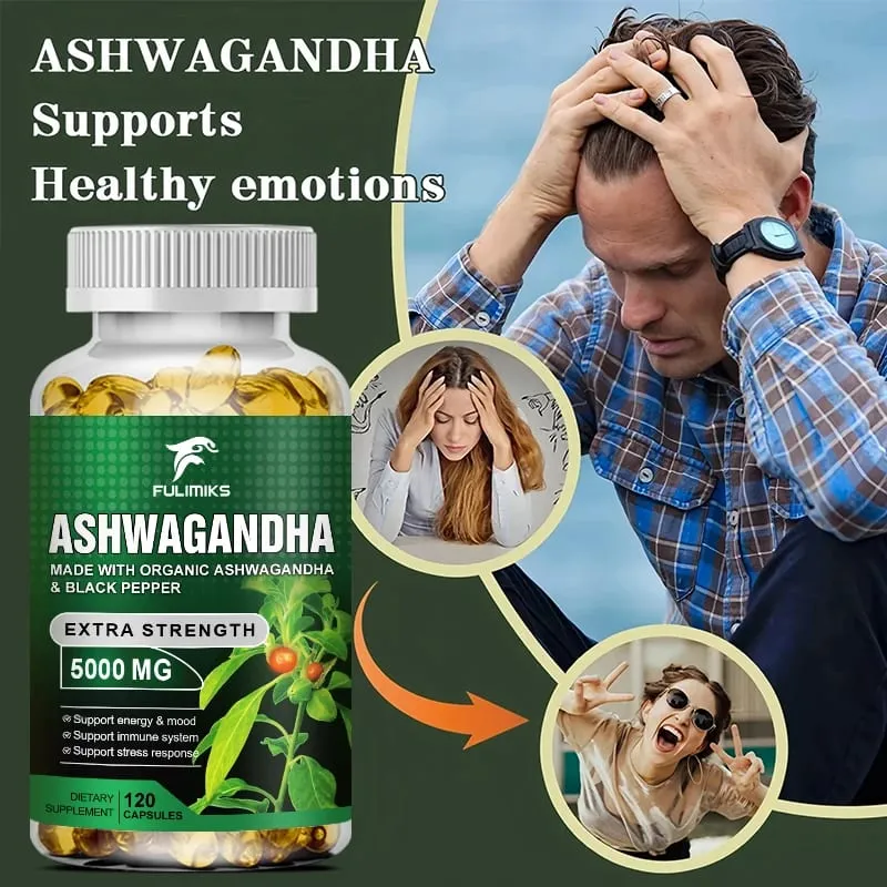 【Buy 1 Get 1 Free】KSM 66 Ashwagandha Root Extract Capsules 5000mg with MACA - Support Sleep Health Stress Focus Brain Ener