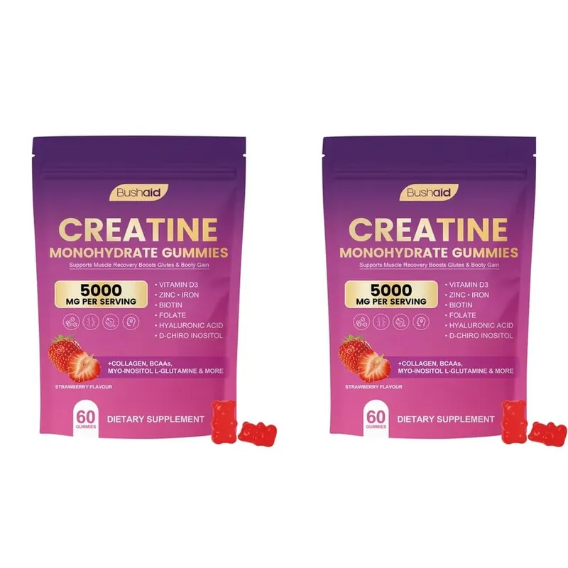 BushAid Creatine Monohydrate Gummies for Post-Workout Muscle Recovery with Multi-Collagen Blend BCAA and Zinc 60 Gummies — image 8