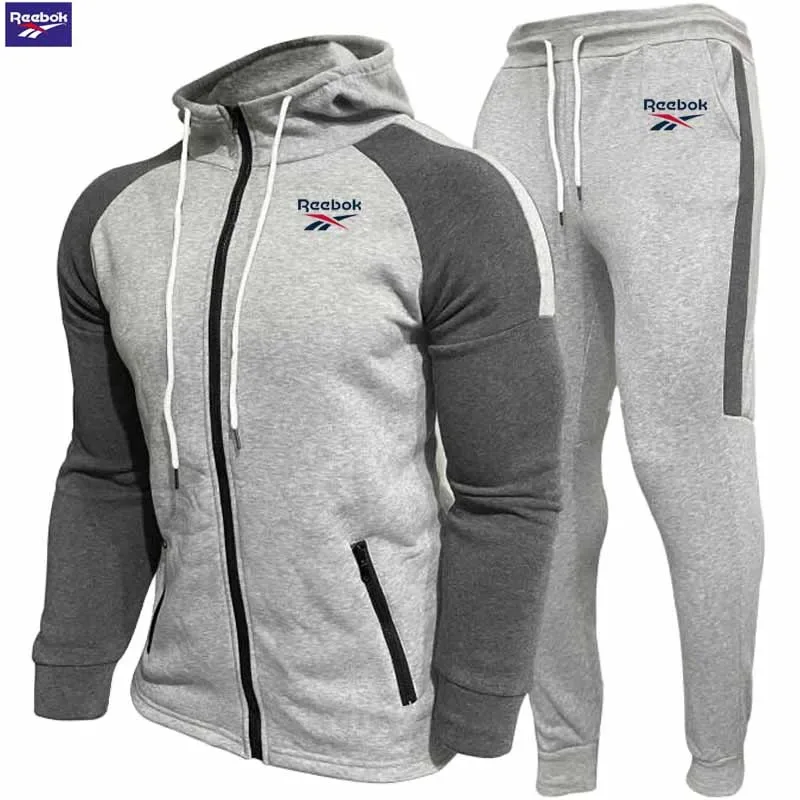 Reebok Men's Fleece Hooded Sweatshirt Set - Long Sleeve Zippered Hooded Sweatshirt - Fashion Striped Loose Jacket - Suitable for — image 5