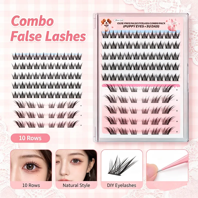Self Adhesive Lash Clusters Combo Pack 10 Rows No Glue False Eyelashes Puppy Fox Eye Wispy Segmented Lashes for Daily Makeup — image 4