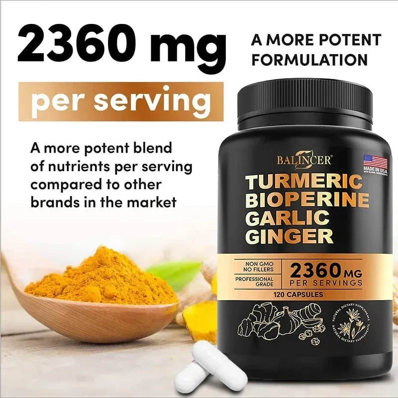 Curcumine de curcuma avec poivre noir pour une absorption optimale Meilleur supplément végétalien pour le soutien des articulations — image 1