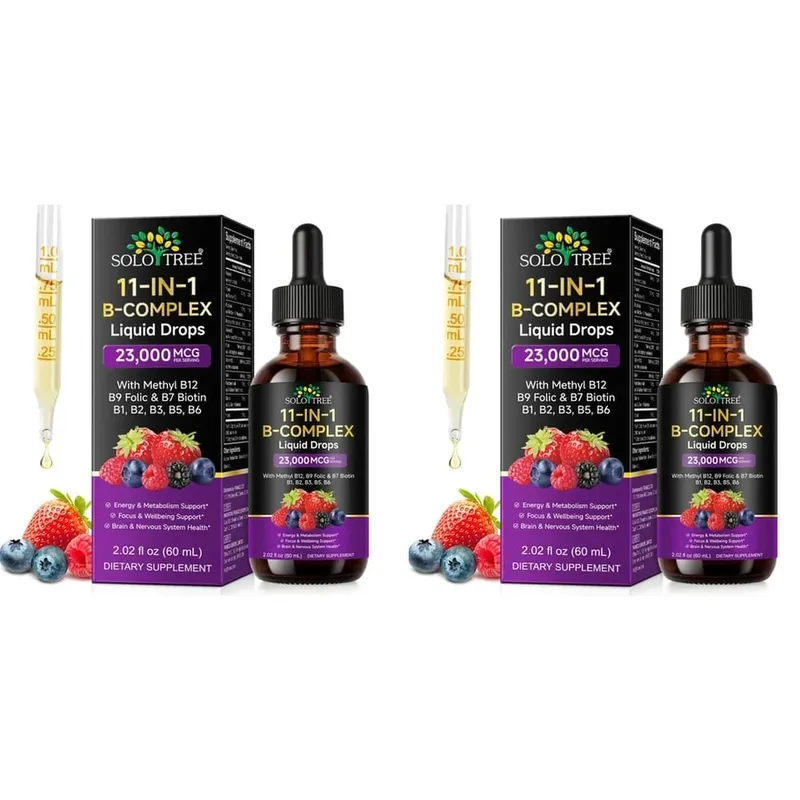B-Complex Liquid Drops 11 em 1 Metil B12 Folato Biotina para foco energético e fórmula de suporte nervoso cerebral adulto 60ml — image 9