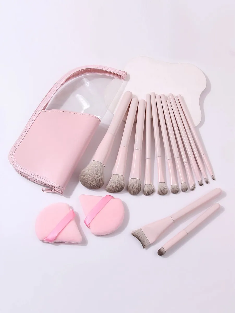 Set 16Pcs Berus Mekap Dengan Serbuk Serbuk Segi Tiga & Beg Penyimpanan Untuk Kit Solekan Muka Penuh Pembayang Mata Bedak Foundation — image 3