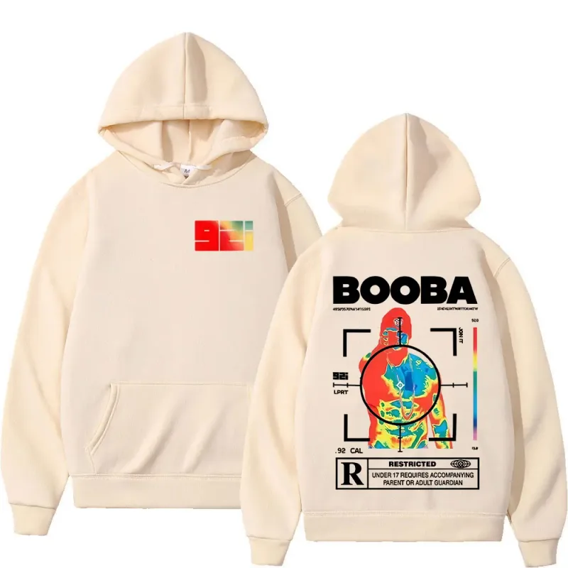 프랑스 랩퍼 BOOBA B2O 투어 2025 후드 티 남성 복고풍 스타일 힙합 긴 소매 후드 티셔츠 의류 오버 사이즈 풀오버 — image 4