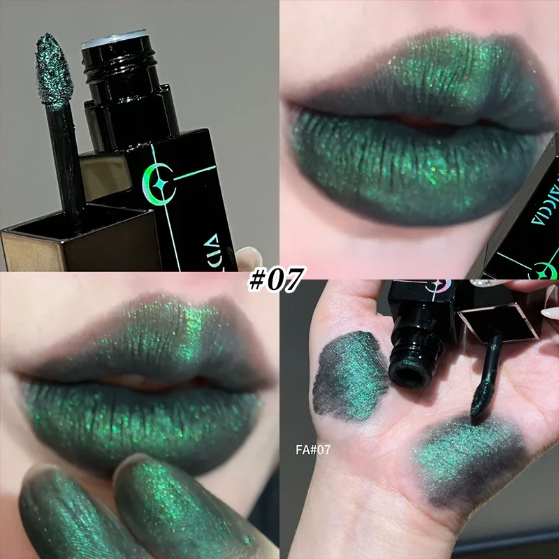 8 Colors Glitter Watery Lip Gloss Diamond Pearlescent Metallic Lipstick Lasting Moisturizing Non-Sticky Halloween Party Makeup