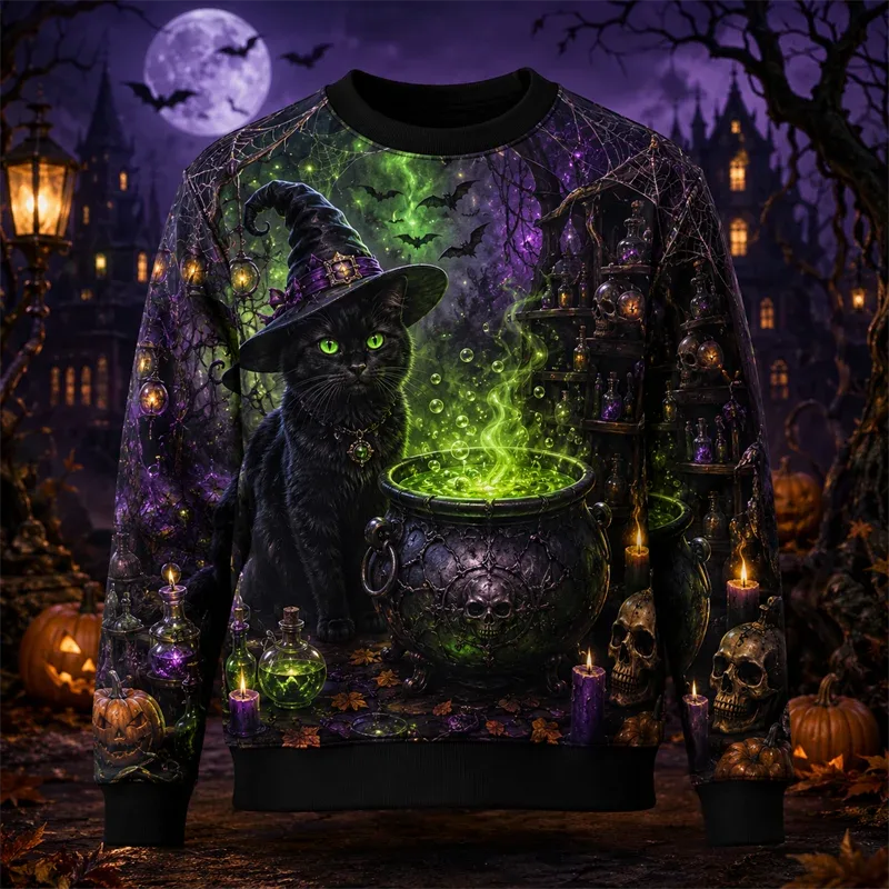 2026 New Pumpkin Print Halloween Sweatshirts Fashion Trendy Long Sleeve Holiday Wear Sweater Loose Streetwear Hip Hop Pullovers — image 9