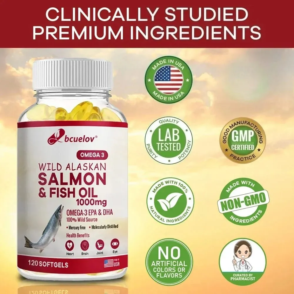 Super Omega-3 EPA/DHA Fish Oil Capsules - Heart Brain & Joint Health Support - Gluten Free Non-GMO