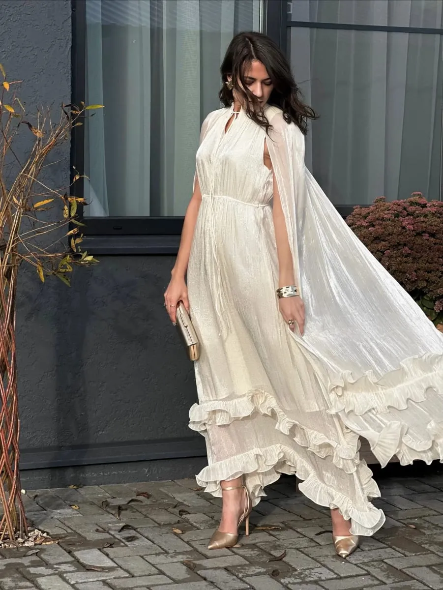 Stunning Shiny Ruffles Lace Up Mini Dress Chic Allentato Scava Fuori A-line Pieghettato Abiti Lady Summer Party Gowns 2026 Spring New