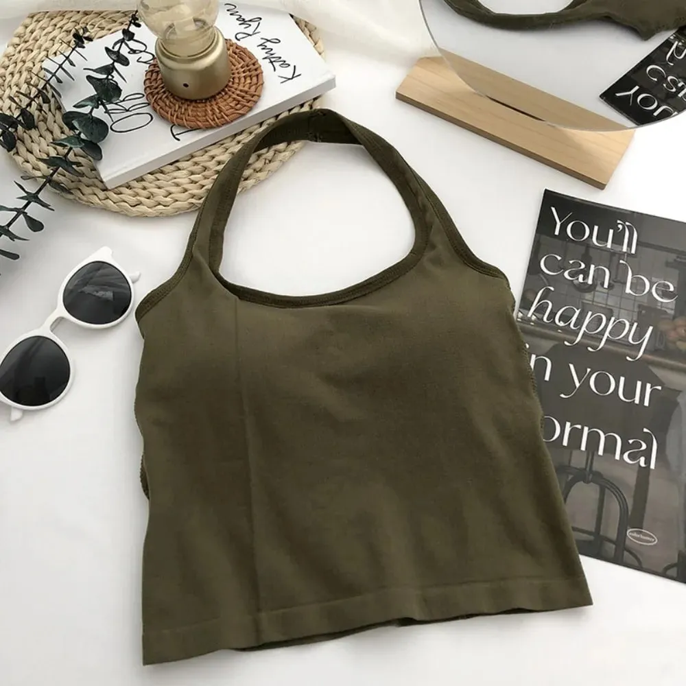Yeni Poliamid Halter Tank Top Asılı Boyun Yelek Kolsuz Üst Askı Kolsuz Kolsuz Halter Üst Kadın — image 8