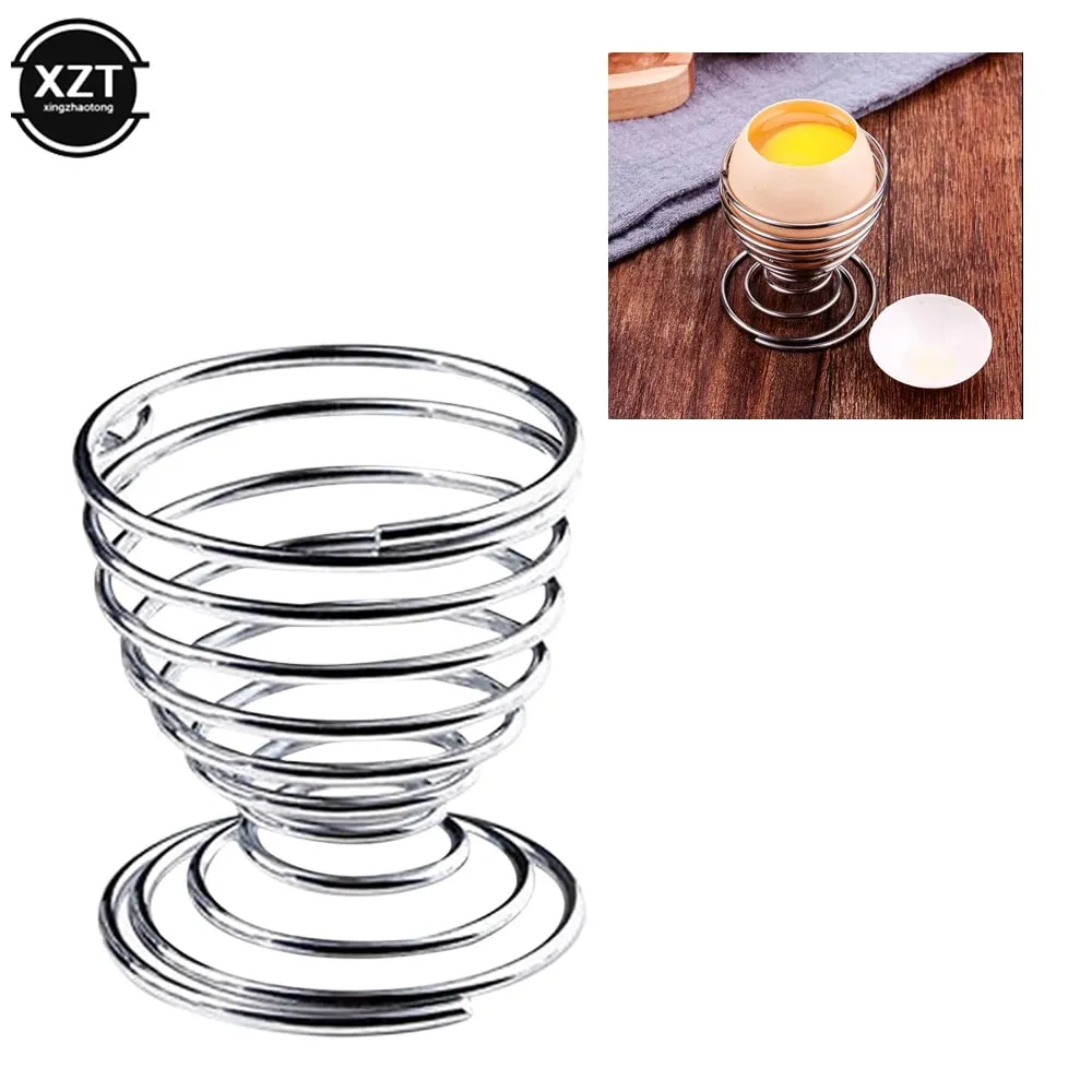 2PCS Eggs Holder Spiral Stainelss Egg Cup Boiled Kitchen Breakfast Hard Boiled Spring Holder Egg Cup Cooking Tool Kitchen Gadget — image 2