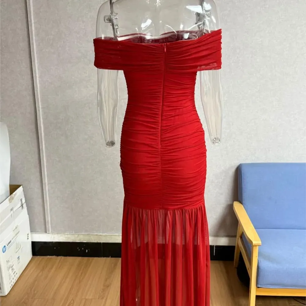 2026 MsChuh Summer Party Dresses For Woman Backless Evening Dress Solid Color Vestidos Off Shoulder Bodycon elegant Temperament — image 6
