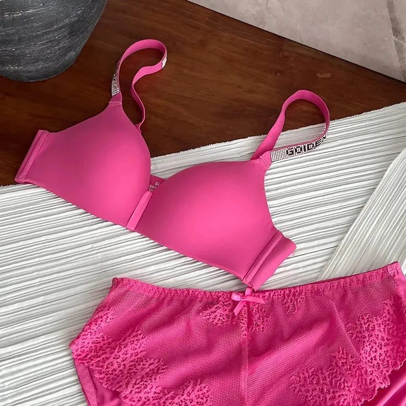 セクシーな Fashion Women Triangle Cup Bralette 32‑38 Thin Seamless Push Up Anti Sag Rhinestone Letter Strap Beautiful Back Lingerie — image 13