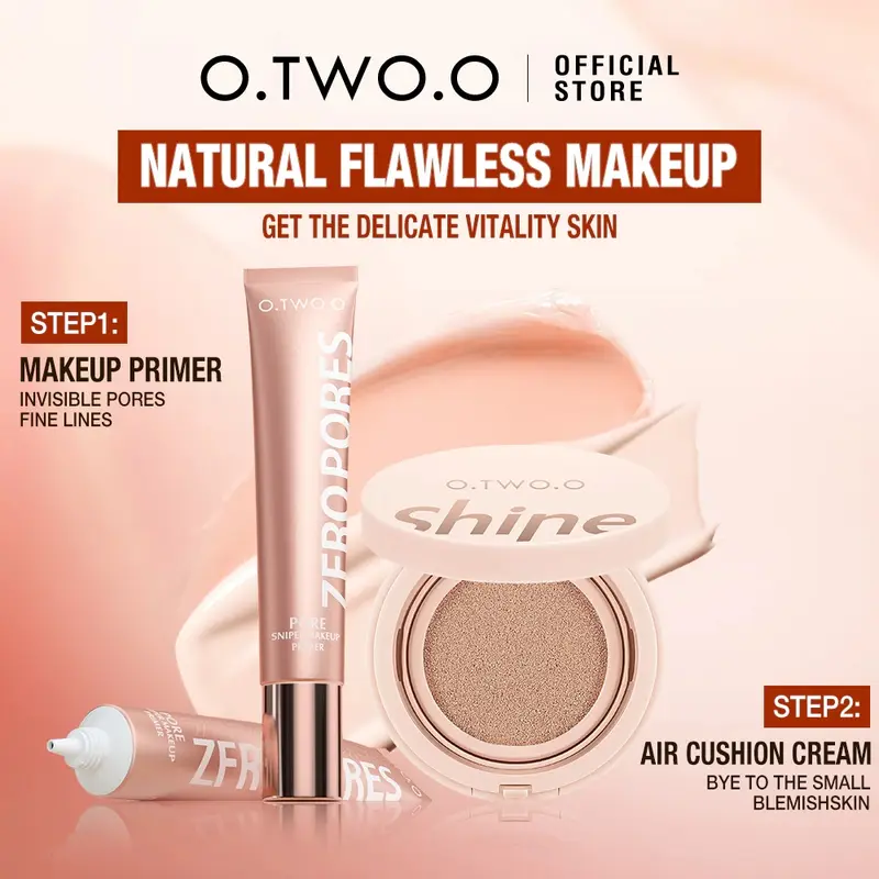 O.TWO.O-Juego de maquillaje facial, Primer cojín de aire, crema BB Invisible, control de aceite, enfoque suave de poros, Cosméticos de piel brillante de larga duración, 2 uds.