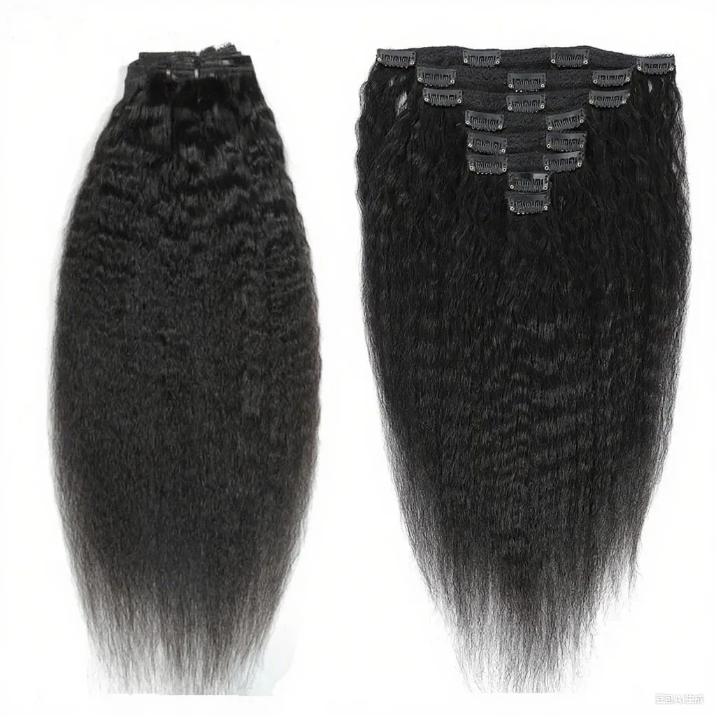 Kinky Straight Clips In Human Hair Extensions Natural Color In Brazilian Remy Human Hair 120G 8Pcs/Set Full Head For Women Natural Color Invisible Wefe Remy Clip Ins Yaki Human Hair Wholesale Burmese Clip in Hair Extensions