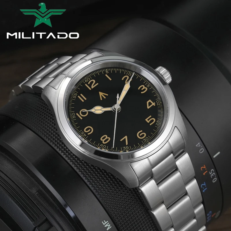 Militado ML08 Quartz Watch VH31 Movement Steel Strip Sapphire Crystal Vintage Watch 10Bar Waterproof BGW9 Luminous Mens Watch