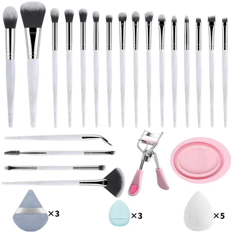 33Pcs Kit Alat Solek 20 Berus Solek Dengan Serbuk Pembersih Mangkuk Pelentik Bulu Mata Set Solek Muka Penuh — image 13